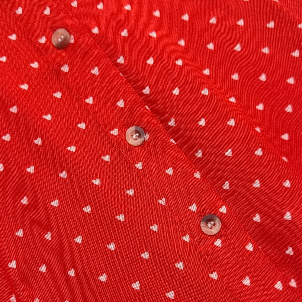 NWT Red Button-Down Shirt with White Hearts